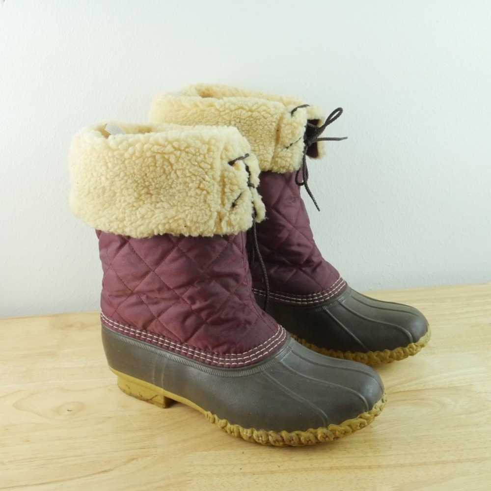 LL Bean Quilted Duck Boots Sherpa Lined Women 10 M USA Vintage Heritage Utility
